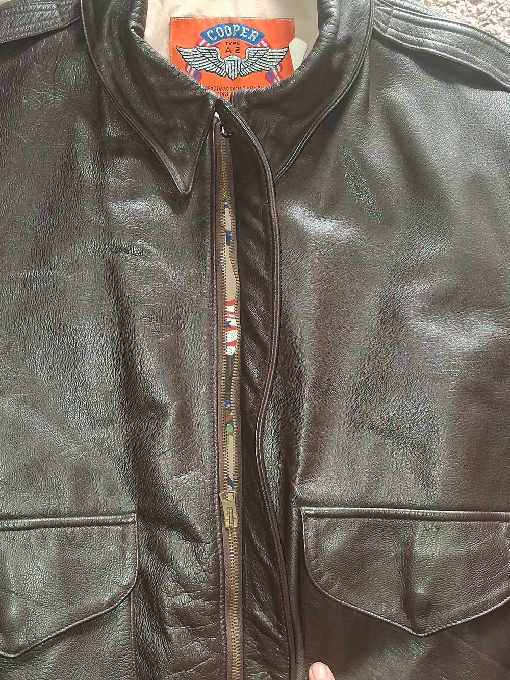 Vintage 90s Cooper Type A-2 Goatskin Leather NRA Flight Jacket Bomber-44 - Picture 12 of 16